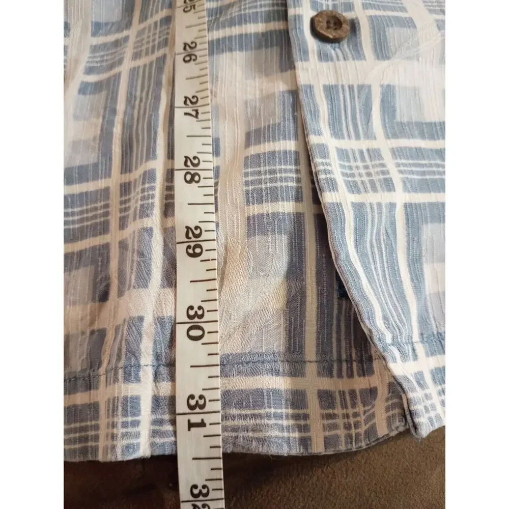 Tommy Bahama Silk shirt Textured‎ Short Sleeve Blue Square Print 2X-Large